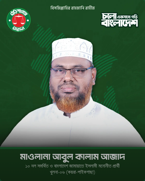 মাওলানা আবুল কালাম আজাদ — খুলনা-৬ আসনের প্রার্থী।